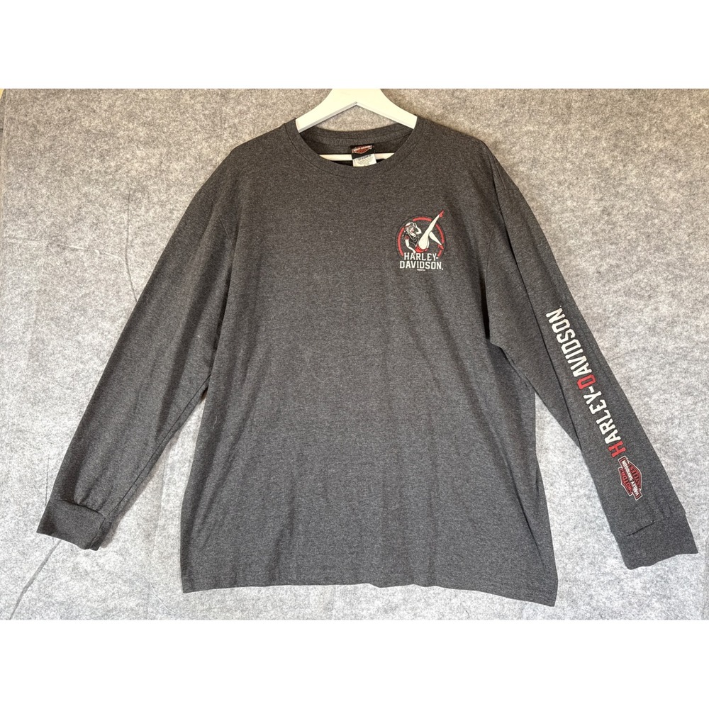 Harley Davidson Mens XL Gray Long Sleeve Pinup Girl The Woodlands Texas T-Shirt